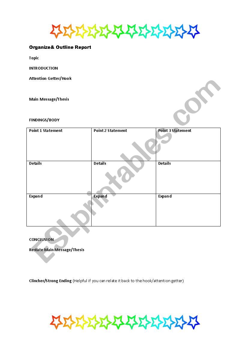 Report or Essay Worksheet worksheet