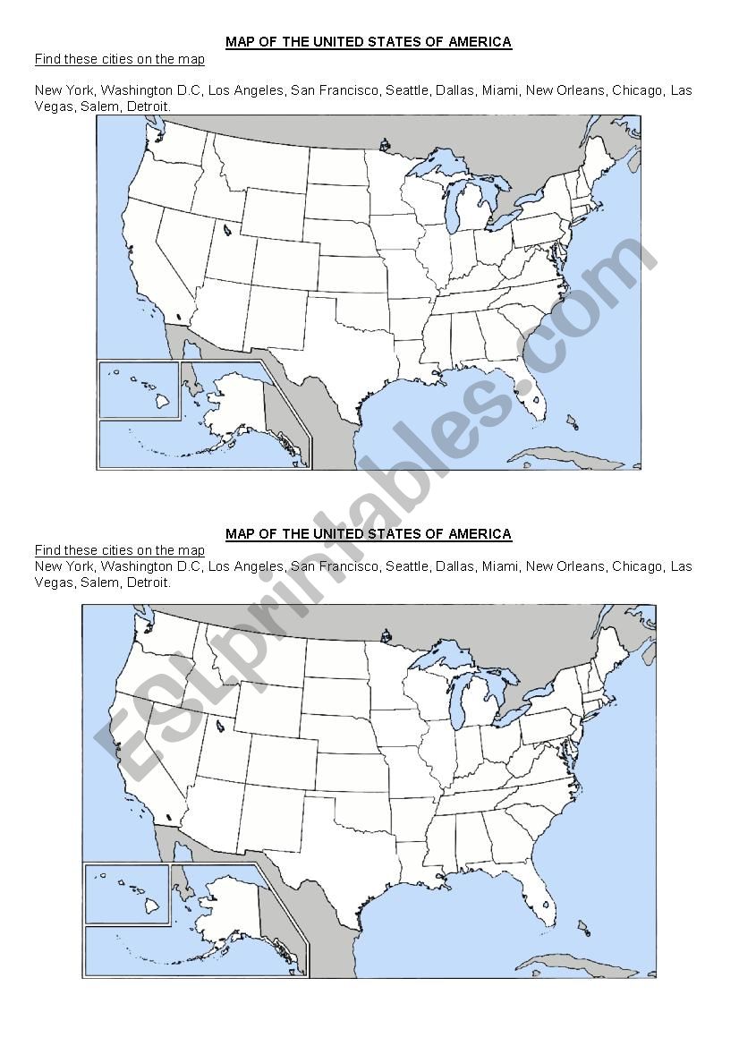 Map USA worksheet
