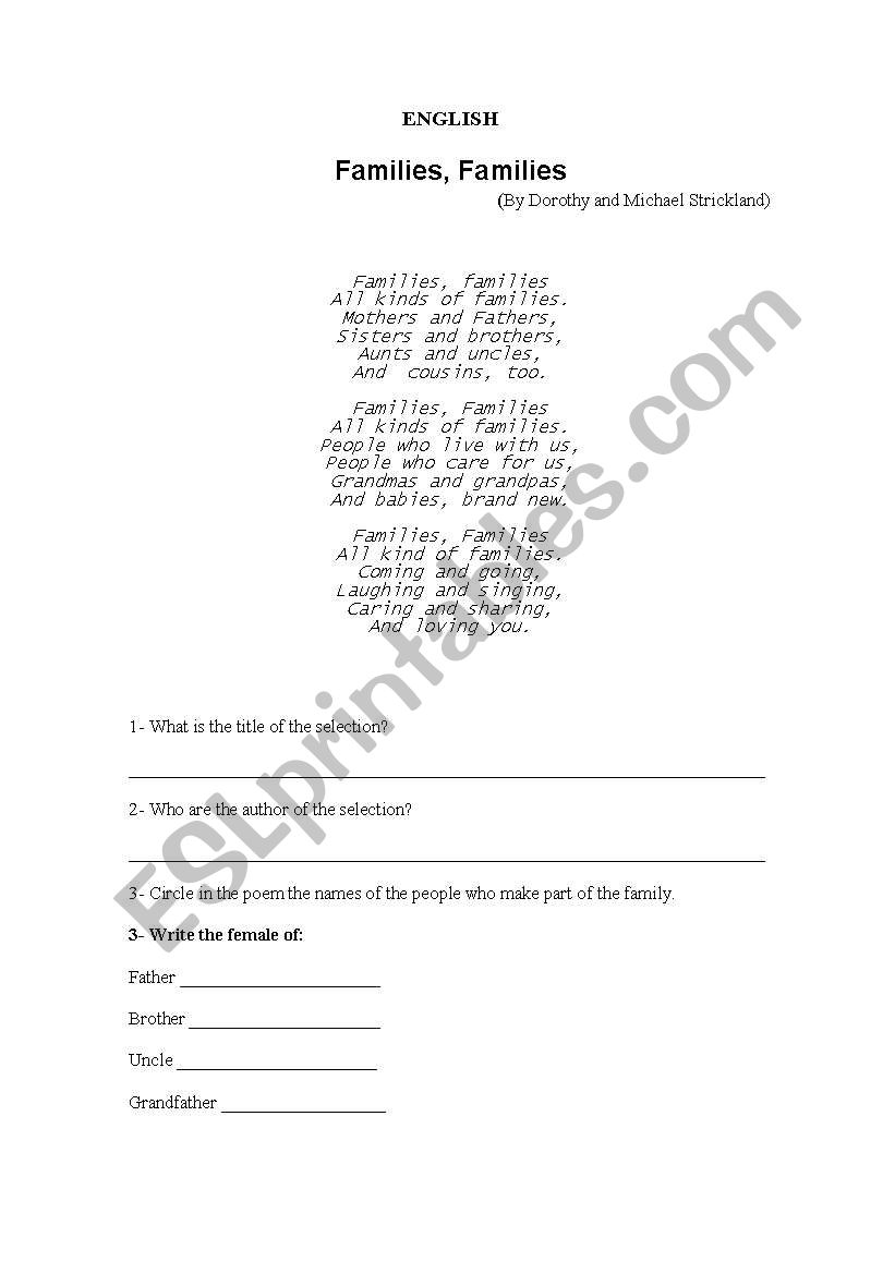 FAMILY worksheet