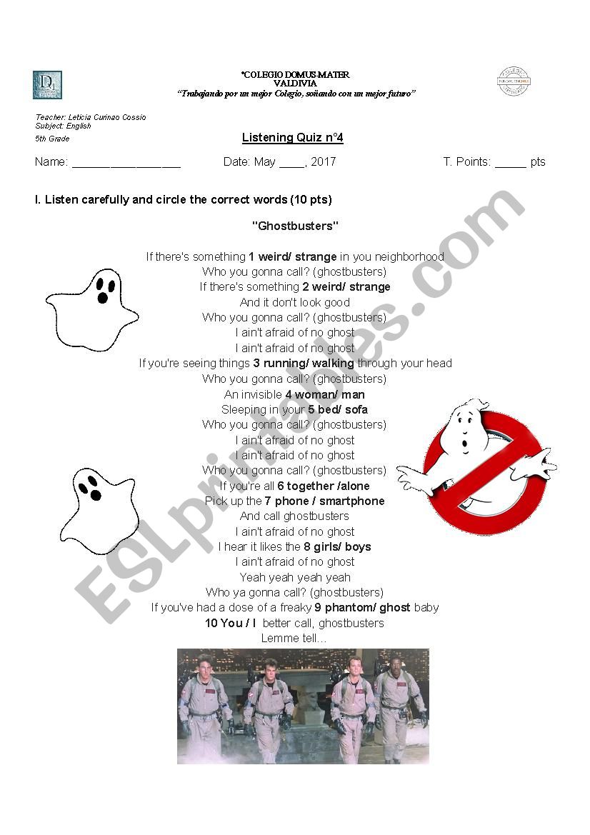 Listening Quiz Ghostbusters worksheet