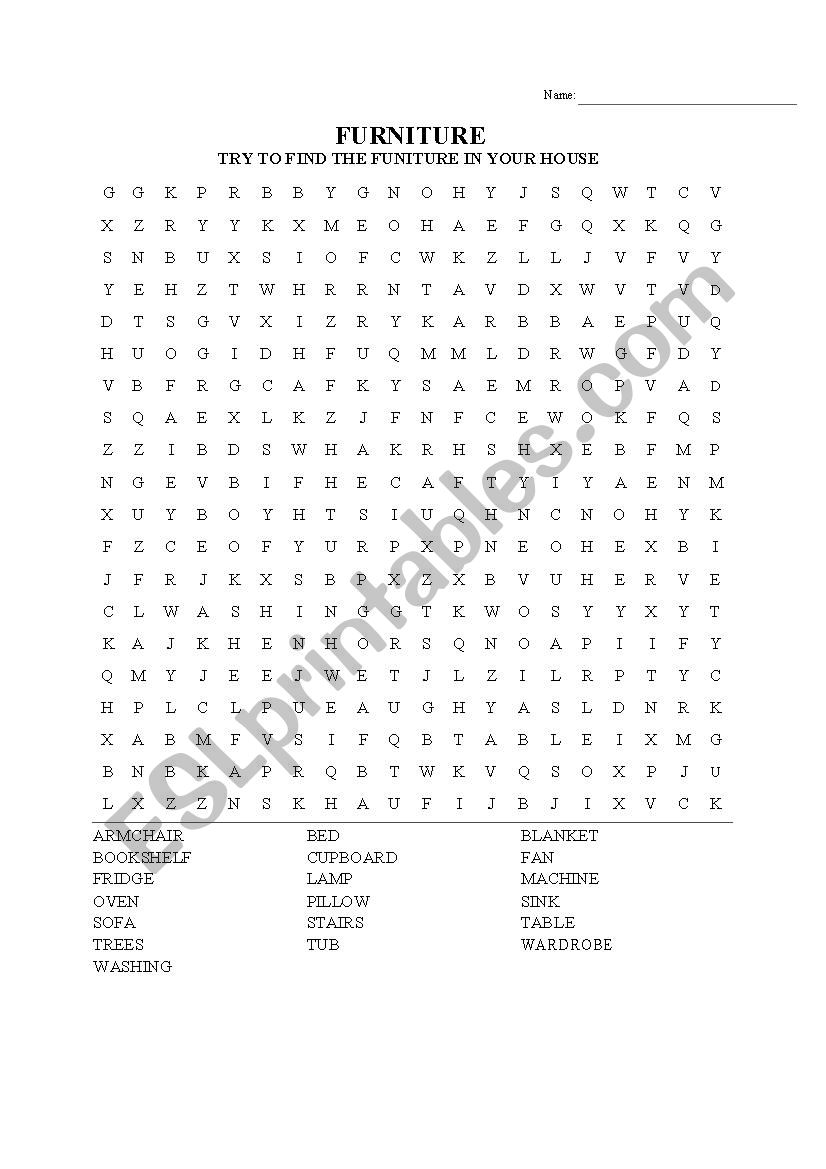 furniture worksheet