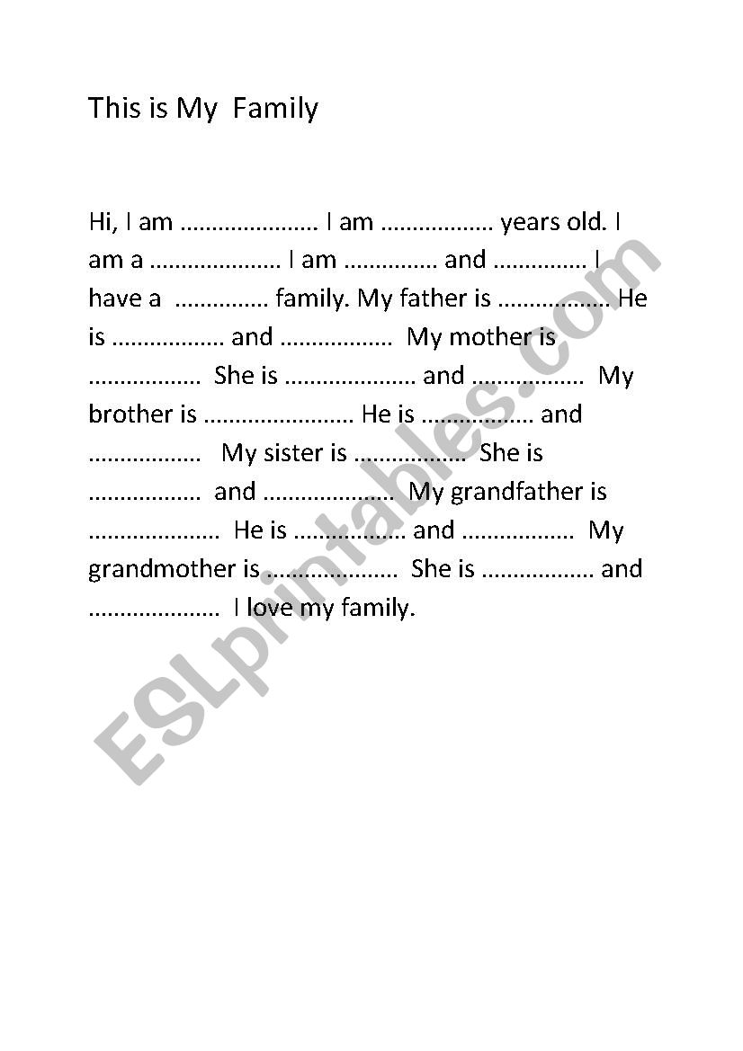 this is my family worksheet
