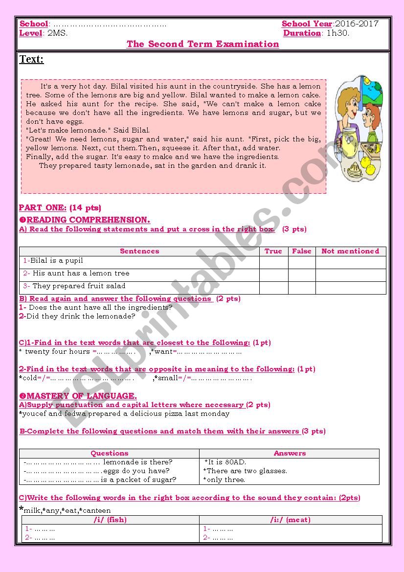 Second Term Examination ESL Worksheet By Sasuna