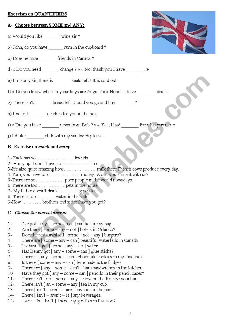 Exercises on quantifiers worksheet