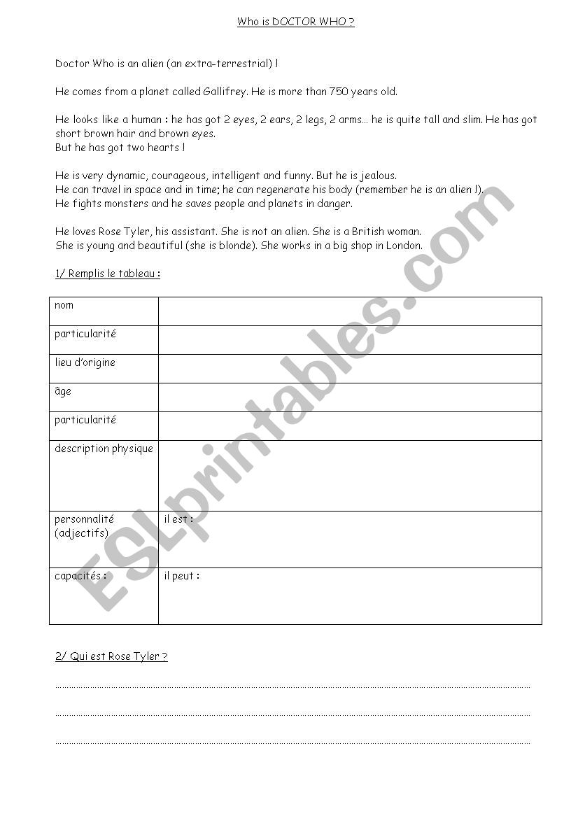 doctor who  worksheet