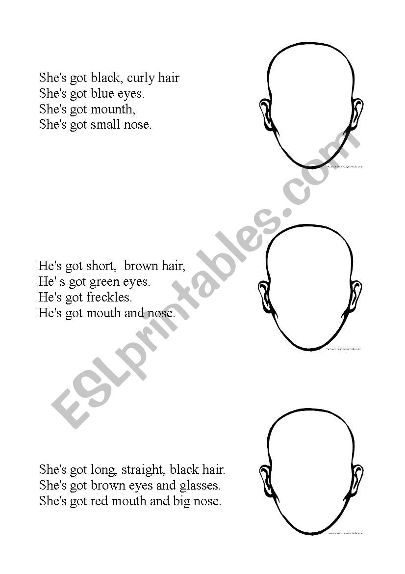 My face worksheet