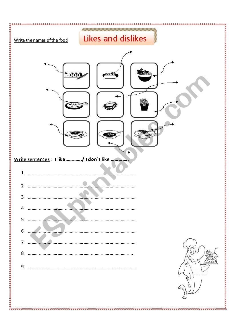 Likes and dislikes worksheet