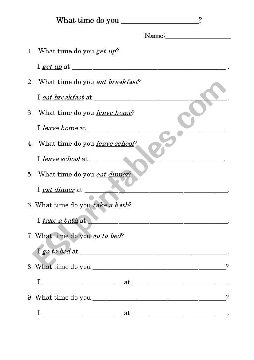 What time do you...? (Daily Routines) - ESL worksheet by yamayogini