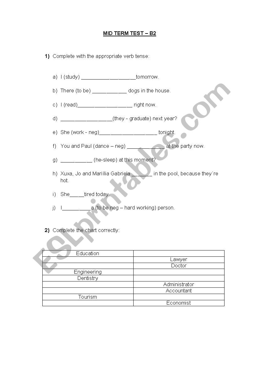 Mid term test basic 2 worksheet