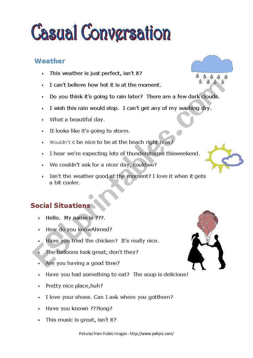 Casual Conversation ESL Worksheet By Mainway