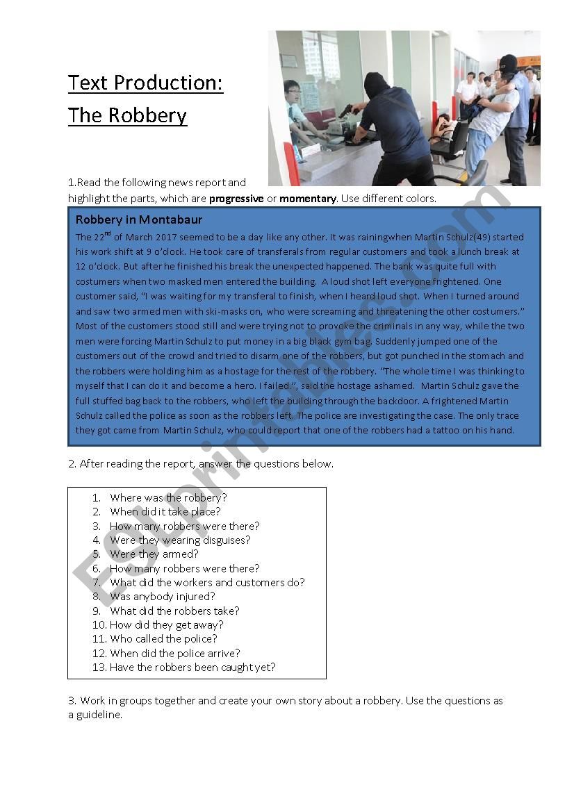 The Robbery  worksheet