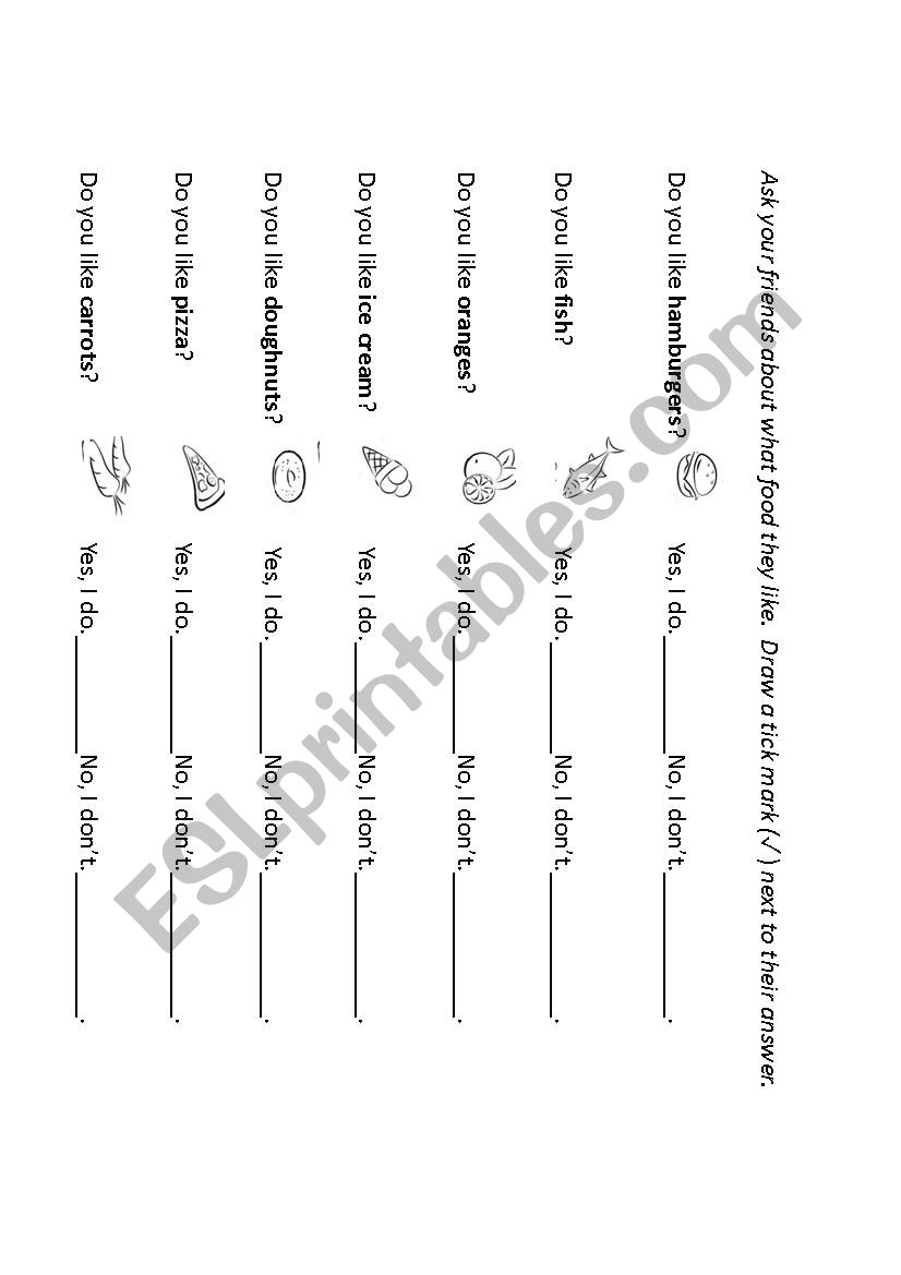 Food Preferences Survey worksheet