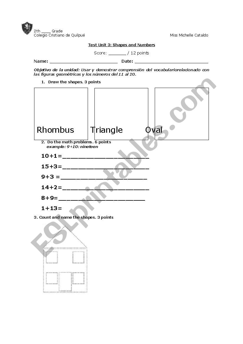 Shapes and Numbers worksheet