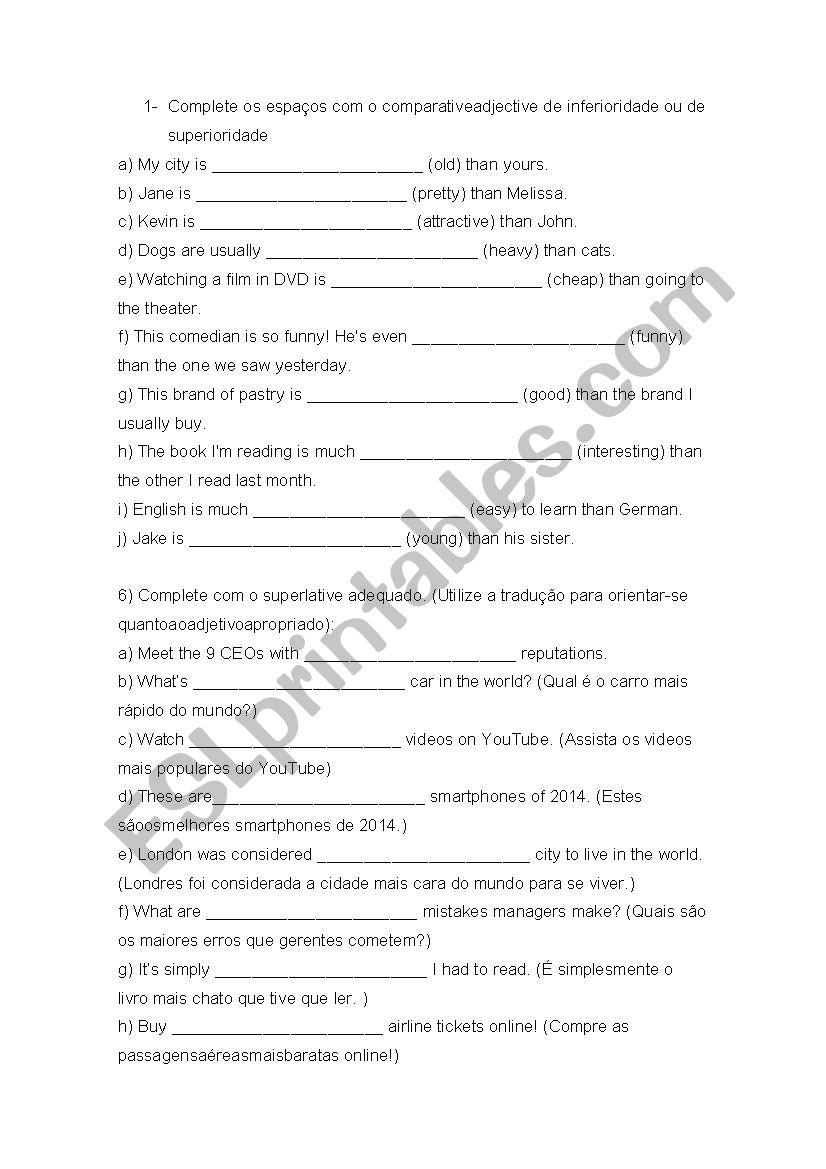 Adjectives exercises worksheet