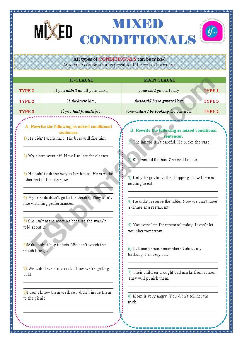 Mixed Conditionals exercises English Esl Worksheets For Distance 93F