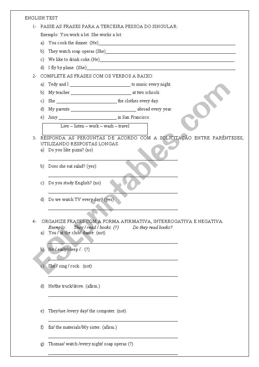 SIMPLE PRESENT TENSE worksheet