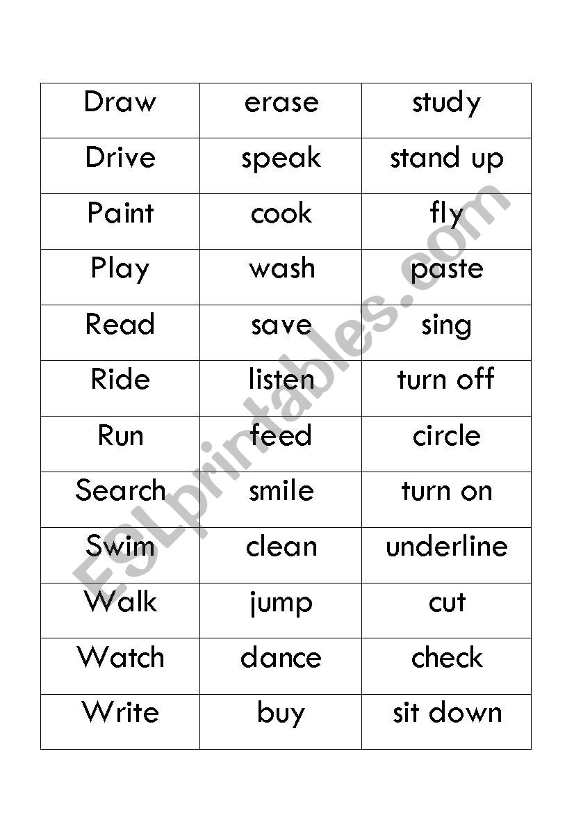 verbs game worksheet