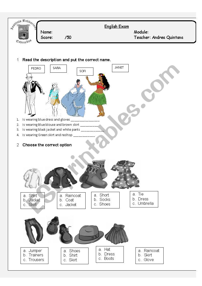 English test worksheet