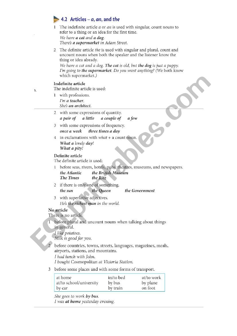 Articles rules worksheet