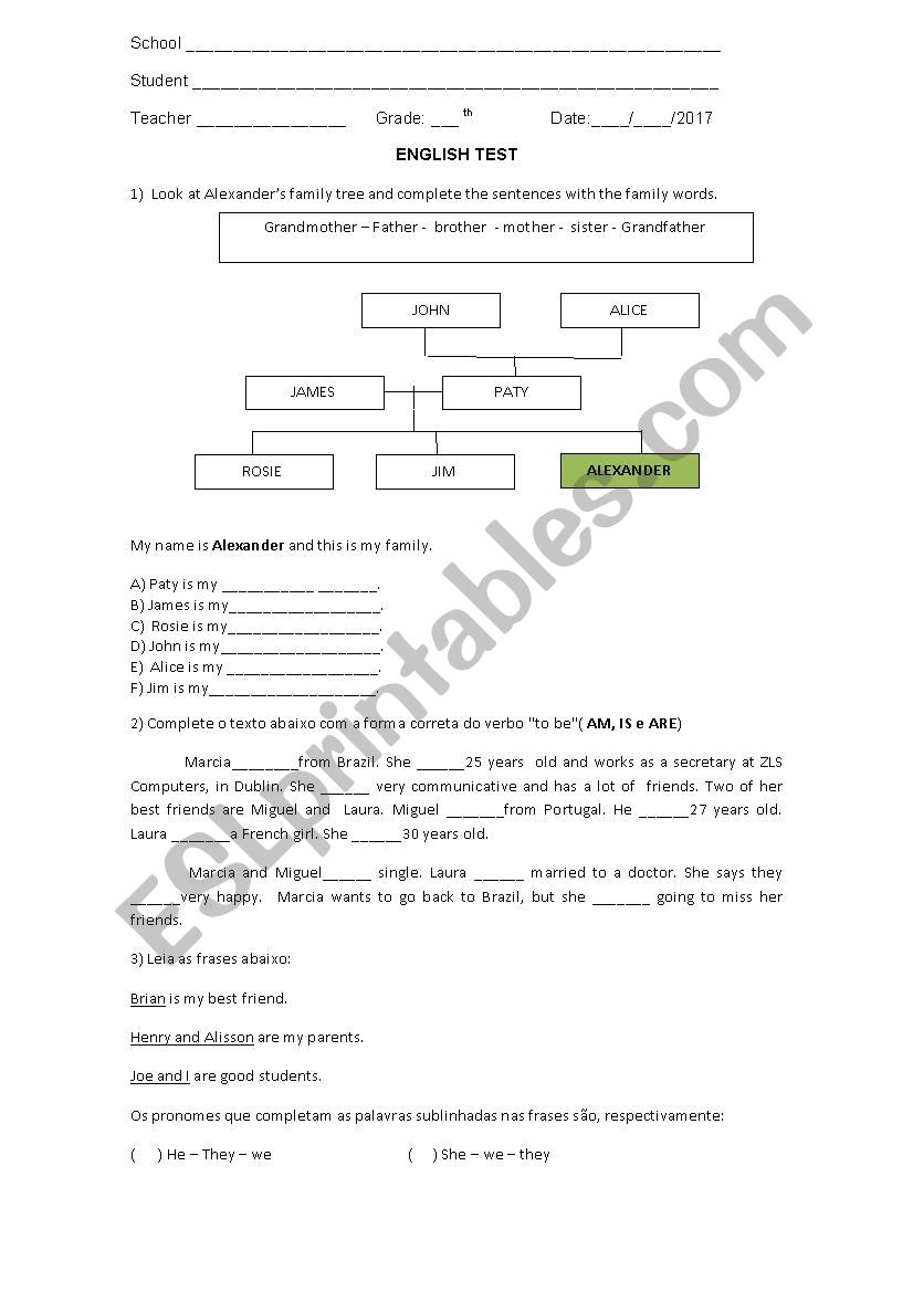 Test 6th worksheet