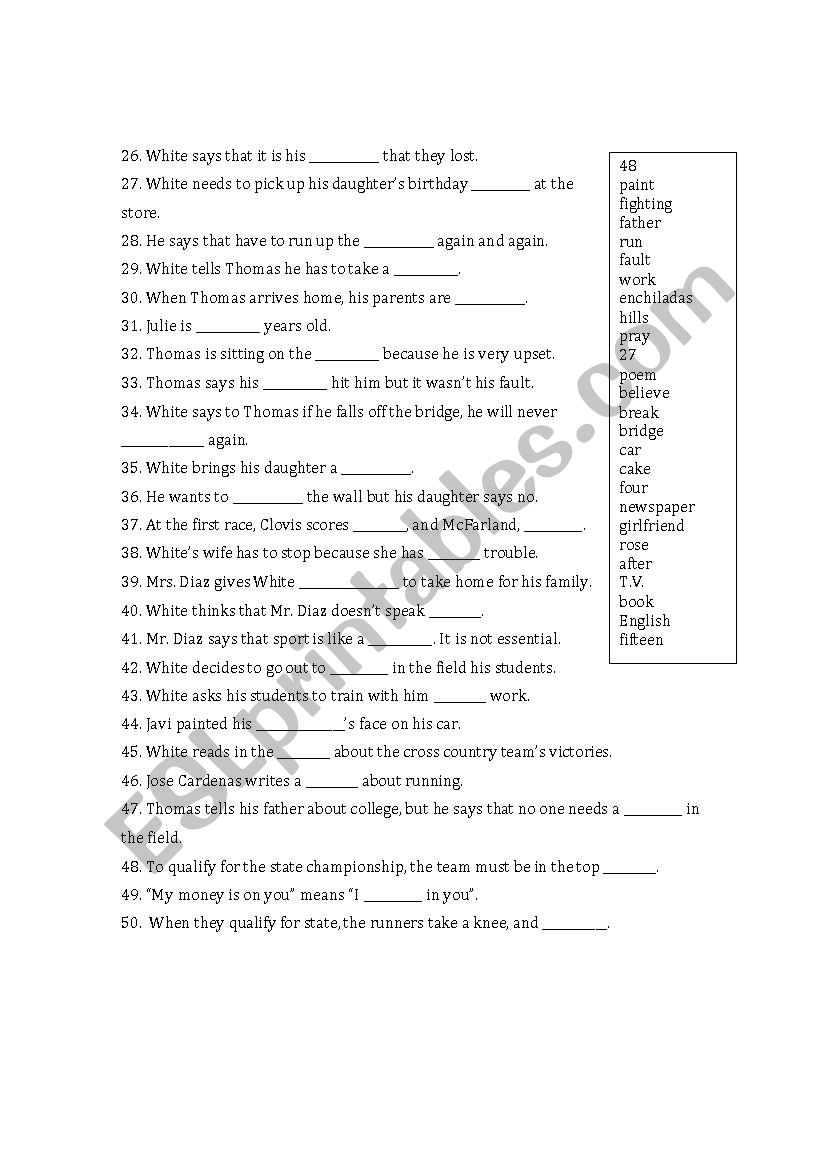 Mcfarland Usa Movie Activity Esl Worksheet By Emenvi