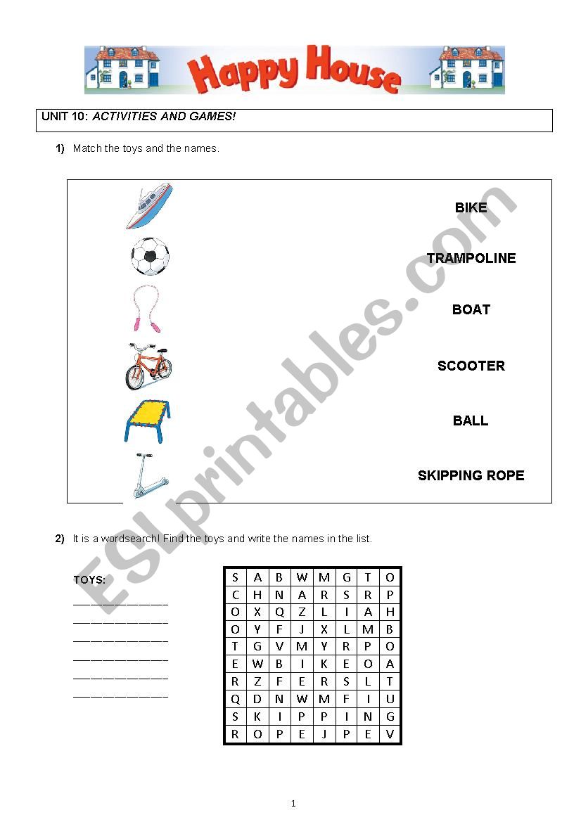 Activities and games worksheet