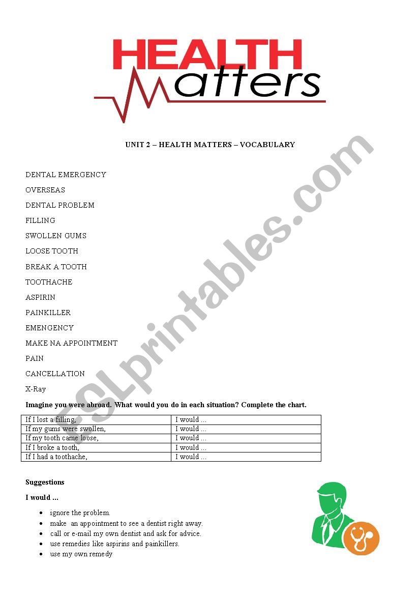 Health problems - Vocabulary worksheet