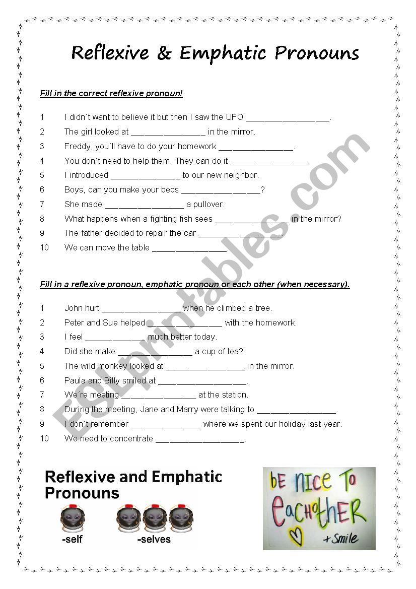 Emphatic And Reflexive Pronouns Worksheet ESL Worksheet By Chrauli