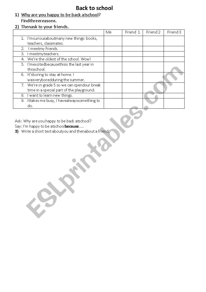 Back to school worksheet