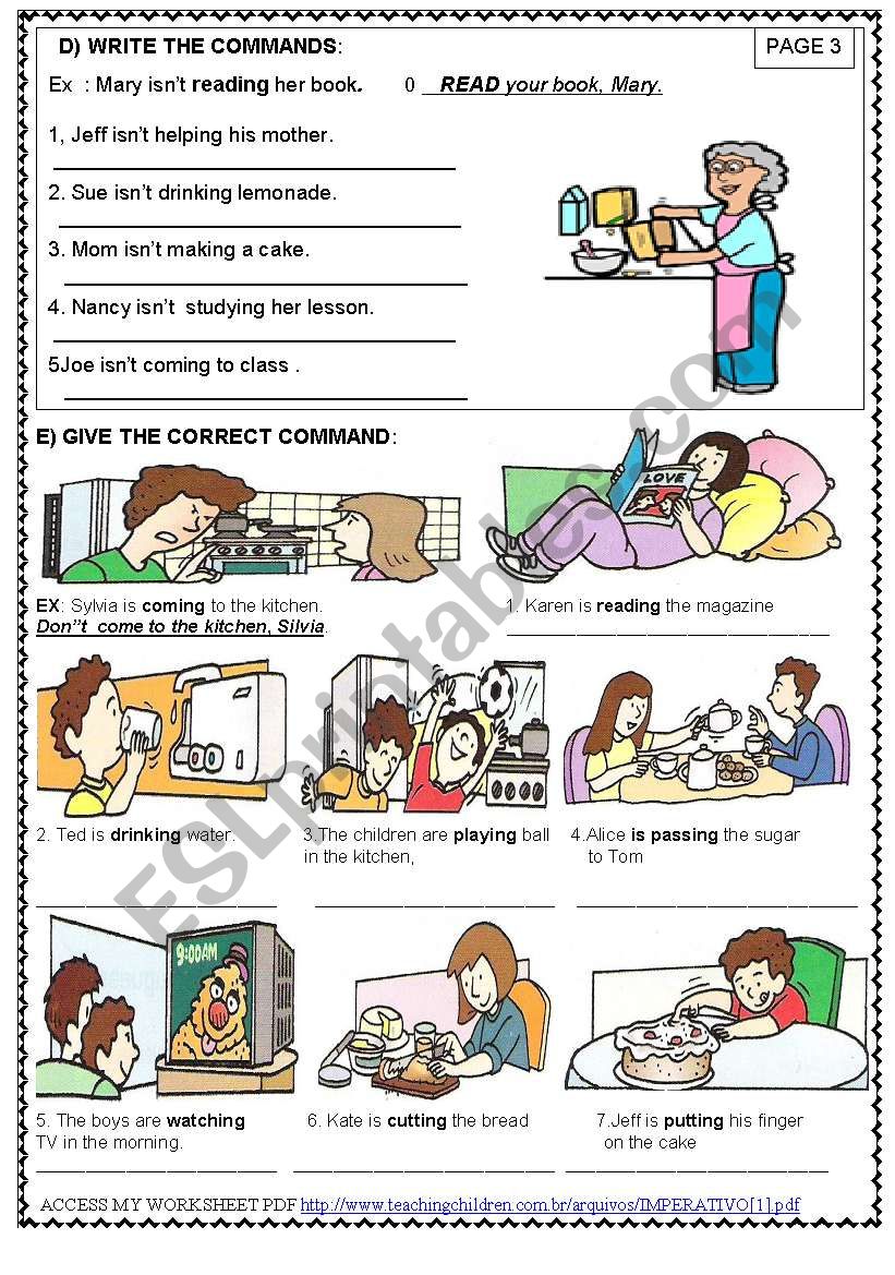 English worksheets: IMPERATIVE / LET´S ( 3 / 5)