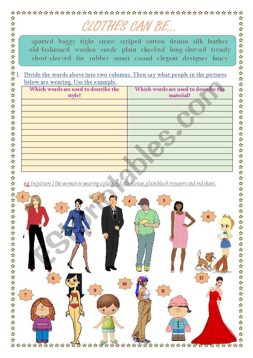 Describing Clothes ESL Worksheet By Snowwhite457