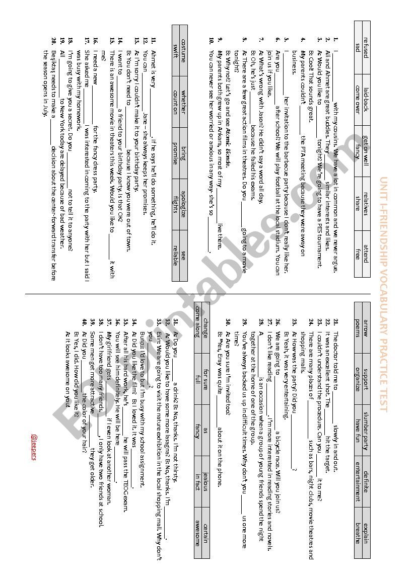 8.1 TEOG Vocabulary Test (Textbook 