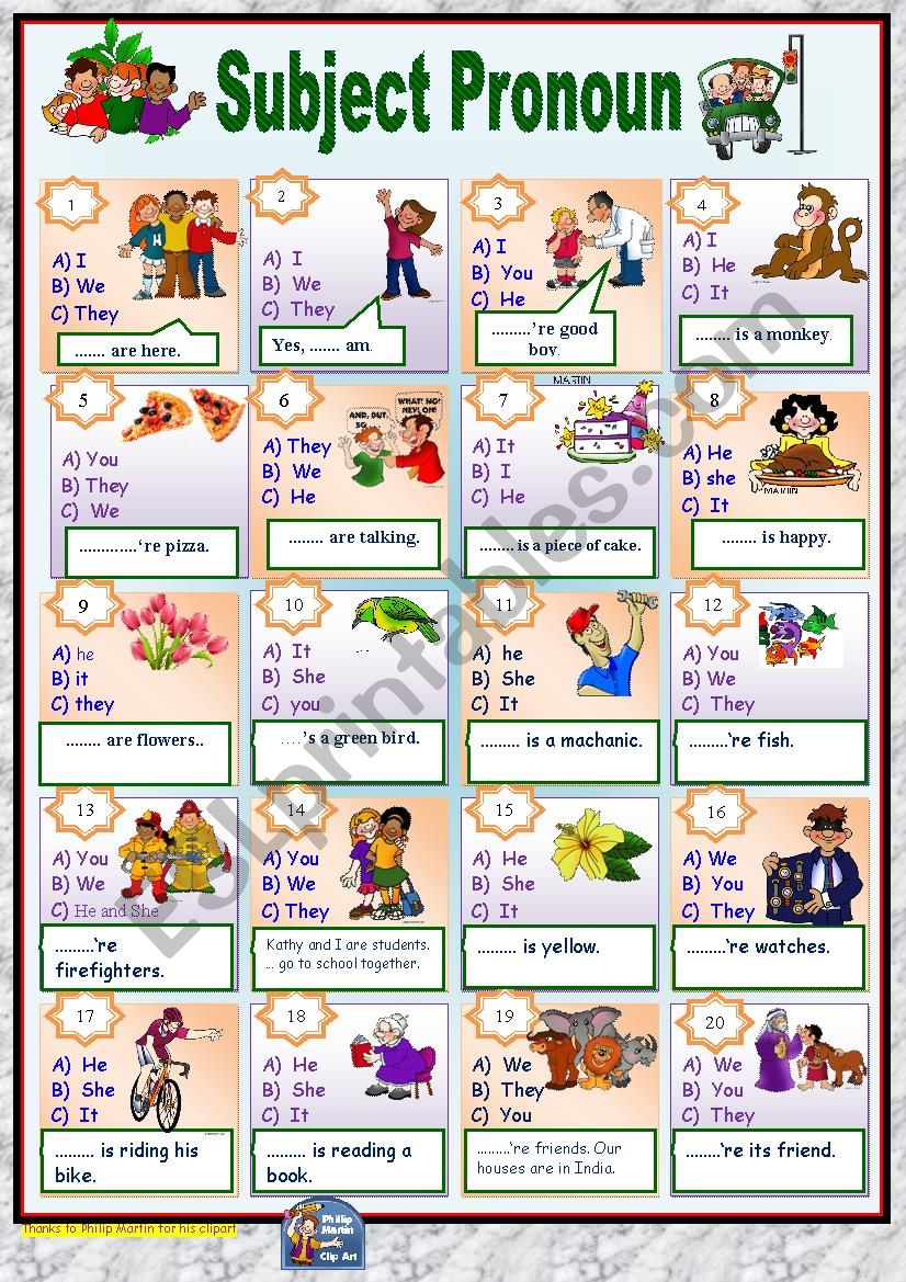 Subject Pronoun ESL Worksheet By Phen