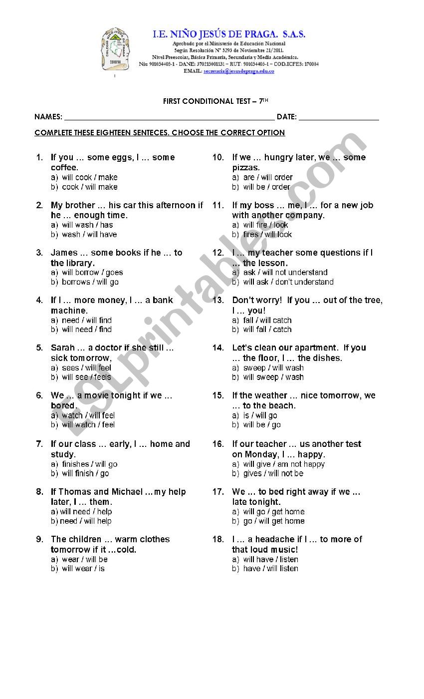 first conditional worksheet