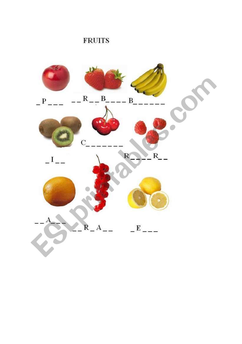 FRUITS - gaps worksheet