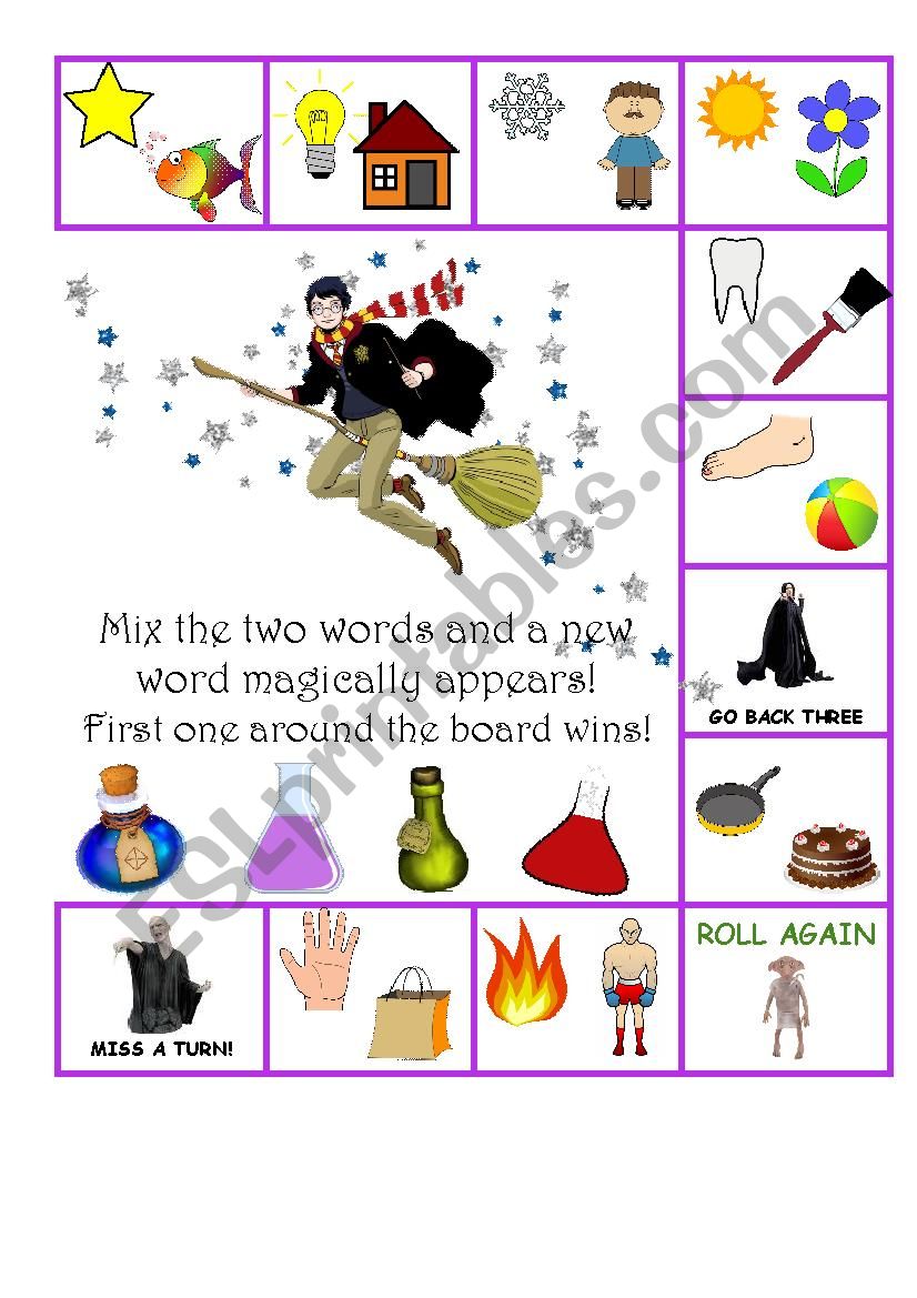 Harry Potter Compound Word Board Game - ESL worksheet by EstherLee76