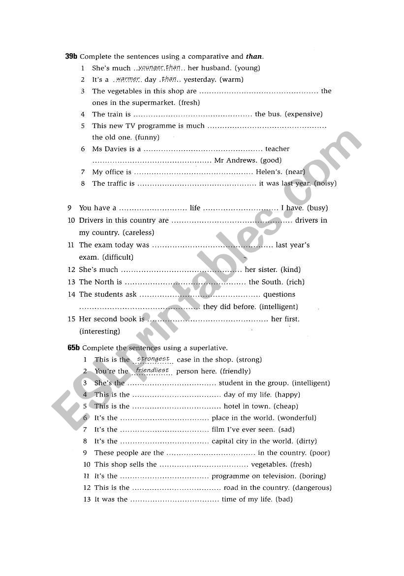 comparative and superlative worksheet