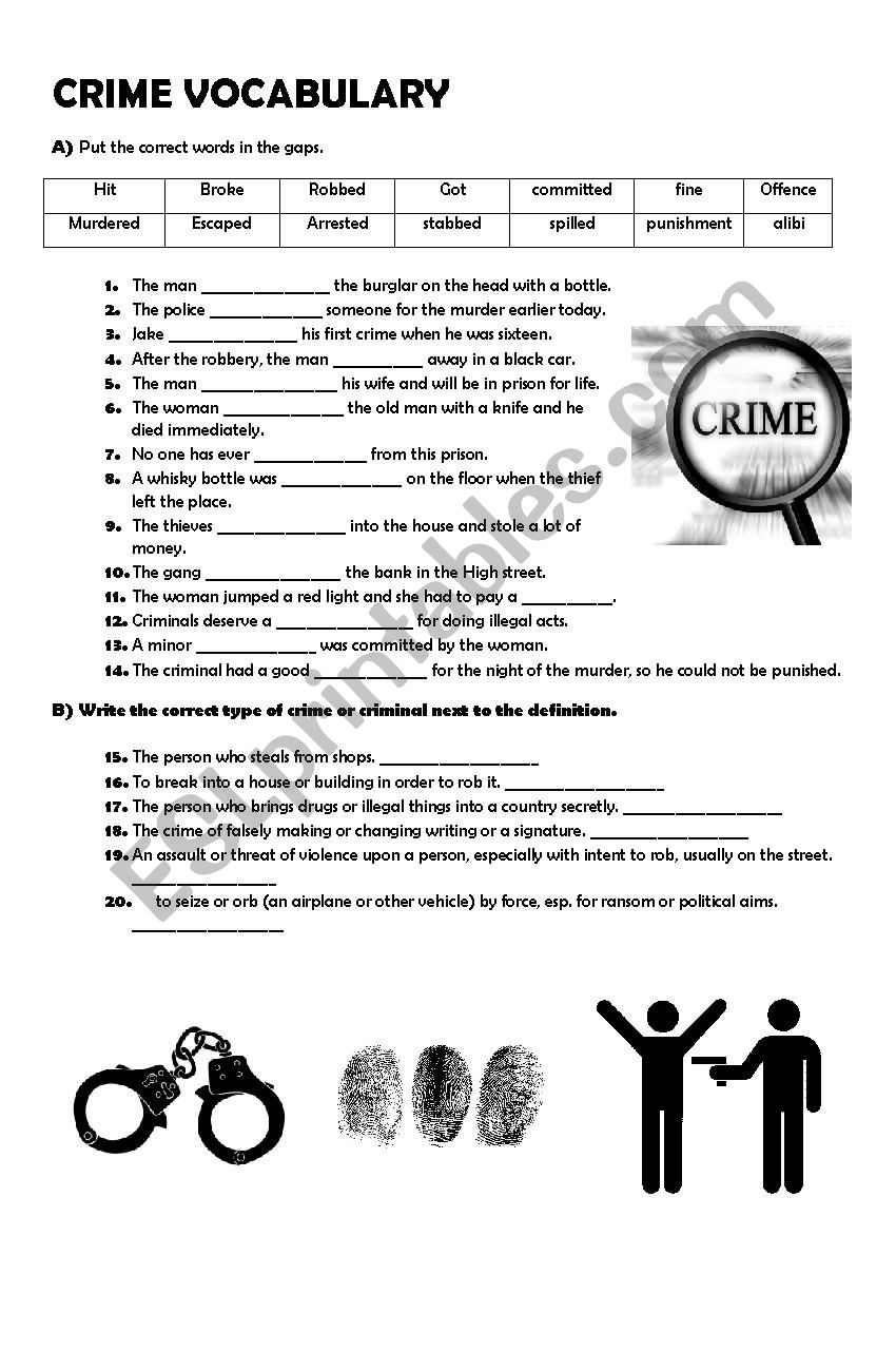 Crime Vocabulary Worksheet ESL Worksheet By Lorenagarcia