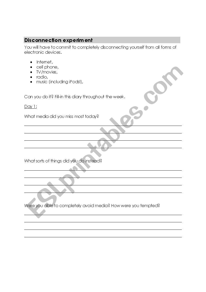 The Disconnection Experiment worksheet