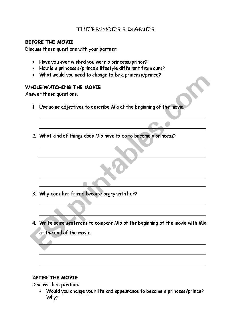 The Princess Diaries worksheet