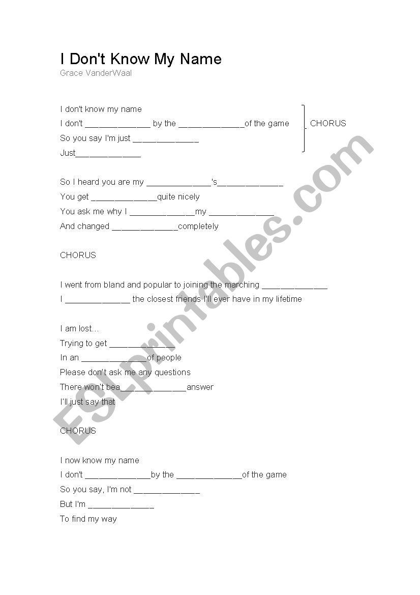 I dont know my name worksheet