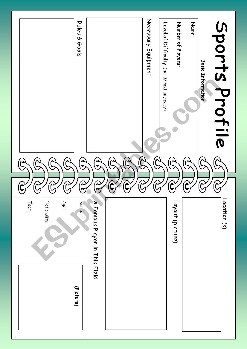 Sports Profile worksheet