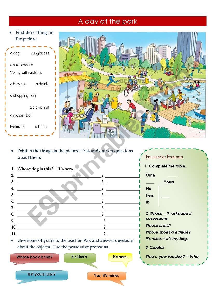 A Day At The Park ESL Worksheet By Venus78