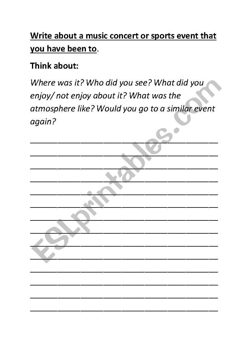 Write about a concert or sports event worksheet