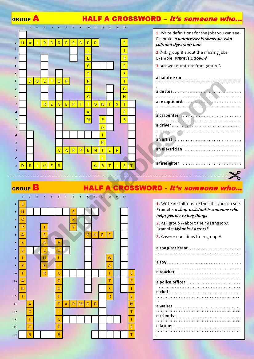 Half a crossword It´s someone who ESL worksheet by Antonio Oliver