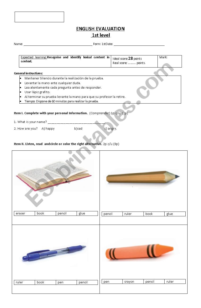 english written evaluation 1st level