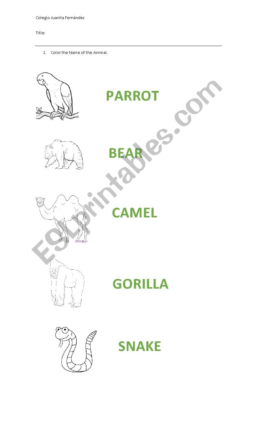 Color the Name of the Animal  worksheet
