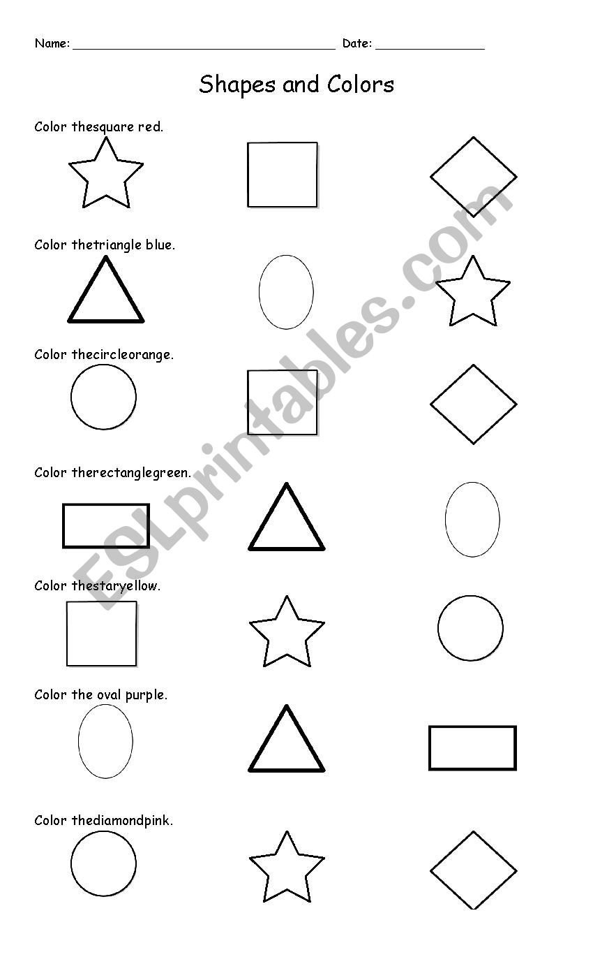 Colors & Shapes Worksheet worksheet