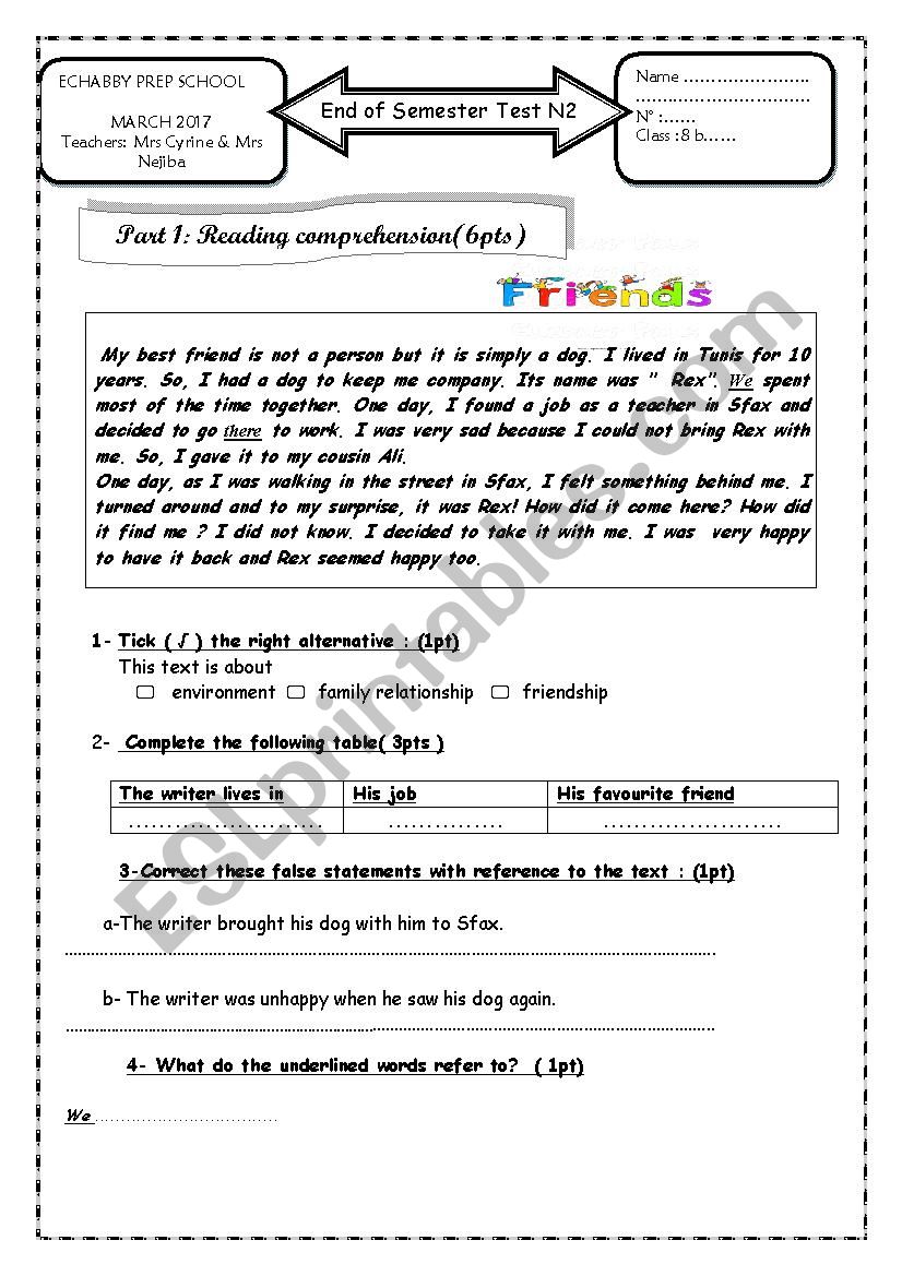 test worksheet