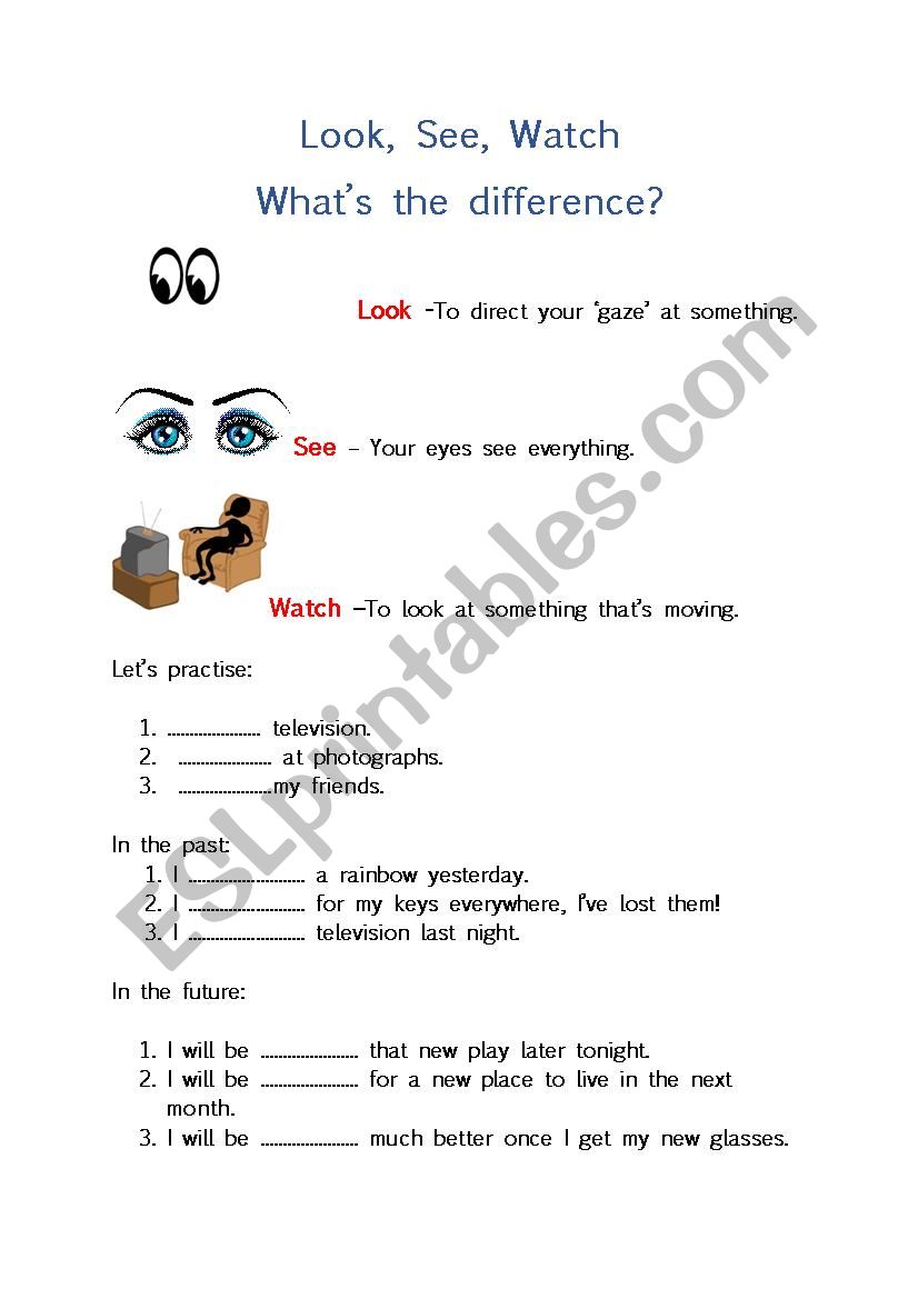 Synonyms Look, See, Watch worksheet